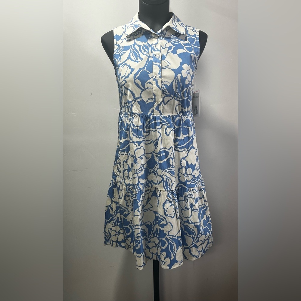 Tahari Blue and White Floral Dress